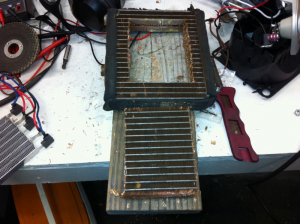 Original heater core with center cut out Original heater core with center cut out