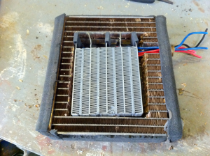 Test fitting the heater element with wire routing Test fitting the heater element with wire routing